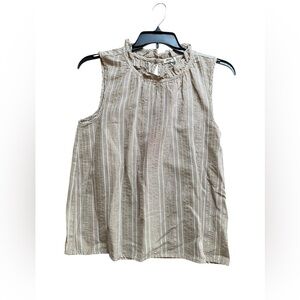 NWOT DYLAN Indian Cotton Beige W/Metallic Sheen Sleeveless Tank Ruffle L